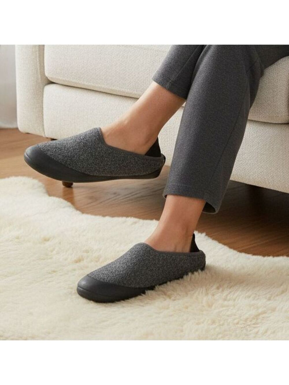 Mahabis Curve Slippers Larvik Dark Grey Black Felt Wool Mens/Womens